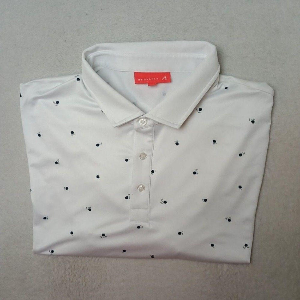 Redvanly Polo Shirt Mens XL White Rose Floral Graphic Golf Performance Stretch